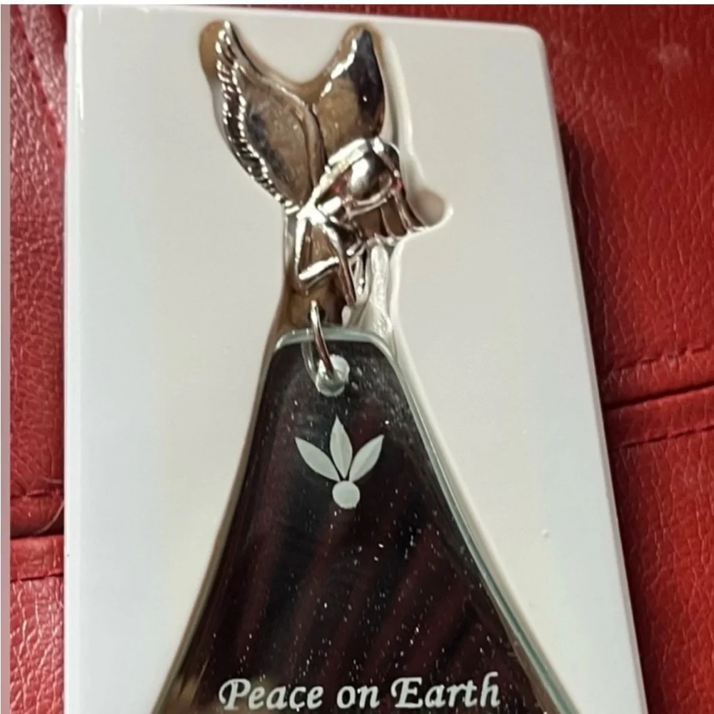 VINTAGE SILVER SENTIMENT ANGEL CHRISTMAS TREE ORNAMENT - MEASURES APPROX. 6.5